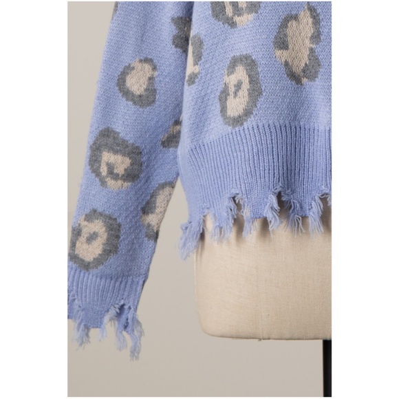 Miracle Cozy Leopard print v neck frayed Distressed Sweater - Picture 3 of 3